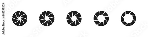 Shutter lens vector icon set. Snap camera gate icons.