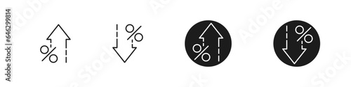 Arrow with percent rise and fail vector icon set. Income increase and decrease graphic icons.