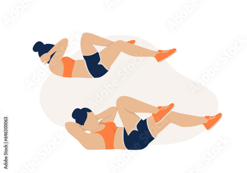 Young woman doing bicycle crunch exercise