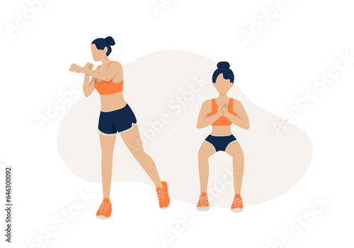 Young women doing exercises boxer squat punch