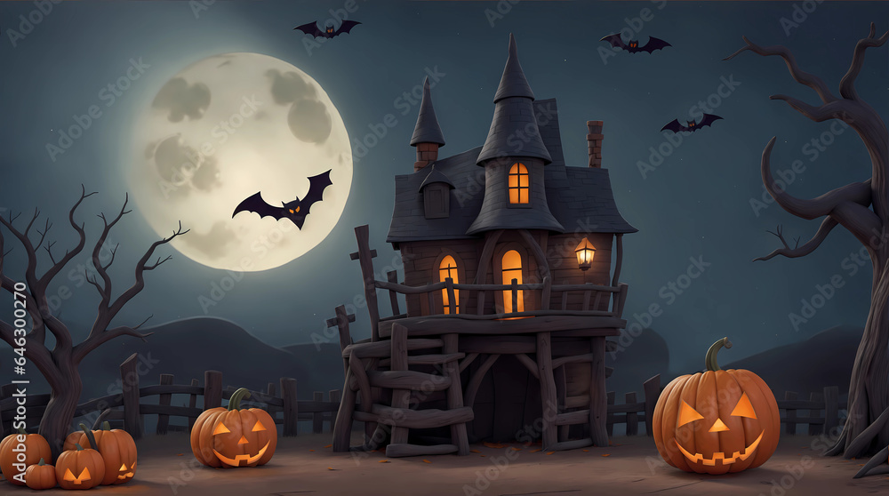 Halloween Background with Pumpkins In The Spooky Night Halloween Background with Pumpkins In The Spooky Night