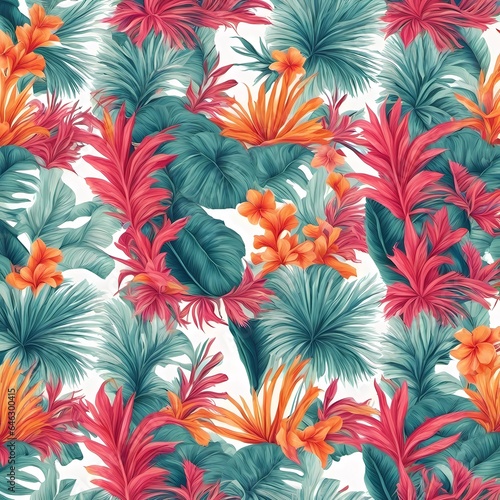 Beach Seamless Patterns with Tropical Vegetation