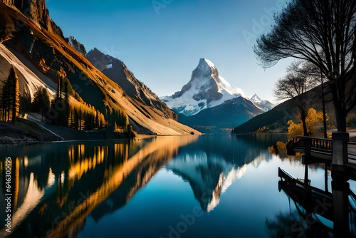 reflection in the mountains at sunset