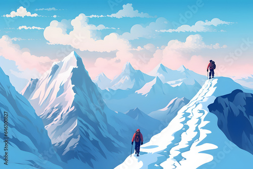 climbing a mountain with beautiful views flat vector Made with Generative AI