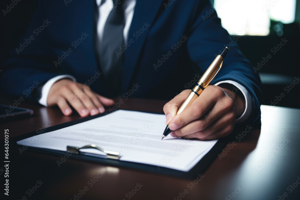Business Man In A Suit Signing An Important Paper Contract Created Using Artificial Intelligence Business Man In A Suit Signing An Important Paper Contract Created Using Artificial Intelligence
