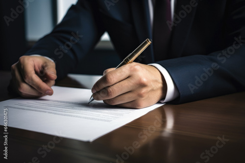 Business Man In A Suit Signing An Important Paper Contract Created Using Artificial Intelligence © Damianius