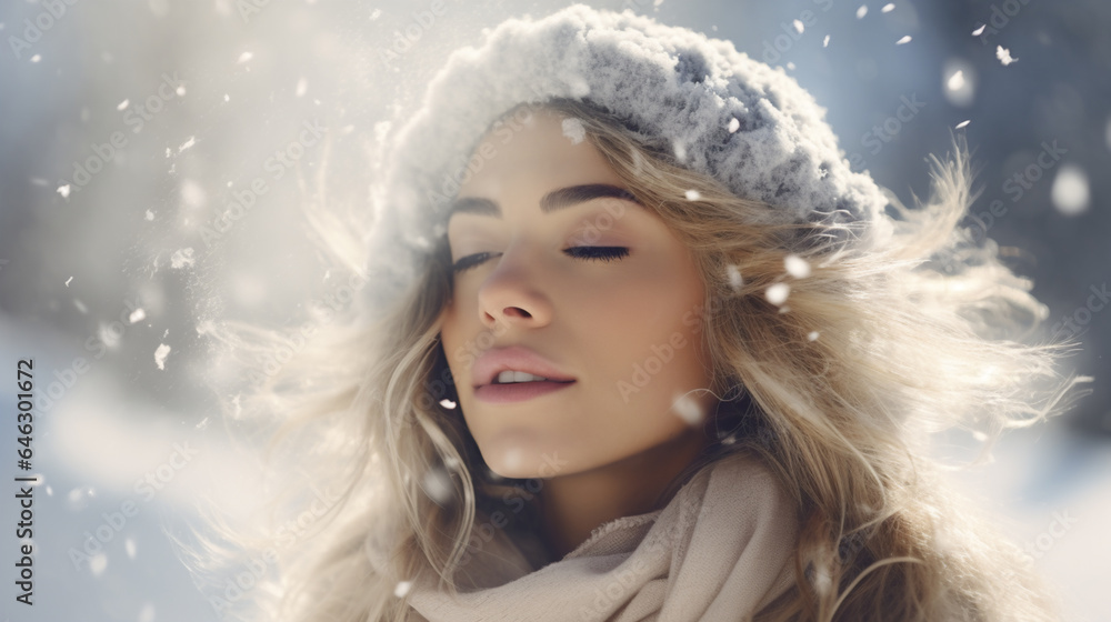 portrait of a beautiful woman standing in a snowy landscape, Christmas and New Year, winter. portrait of a beautiful woman standing in a snowy landscape, Christmas and New Year, winter.