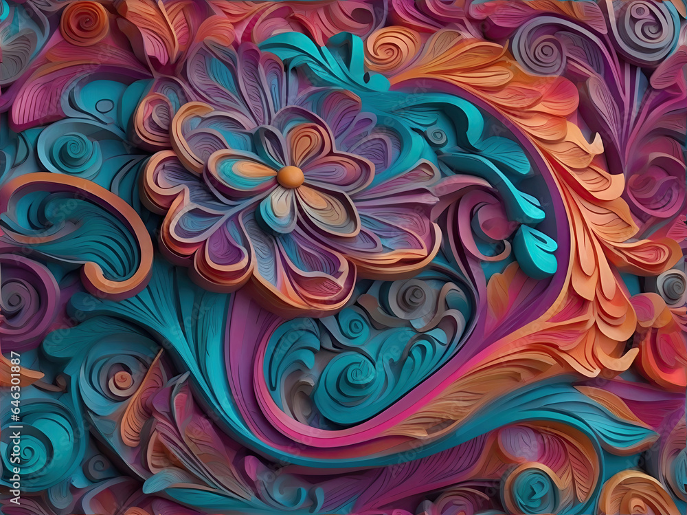 wood carving with floral motifs