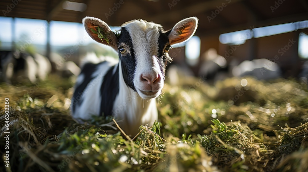 Obraz premium Cows eating hay in the pen. in a cattle ranch