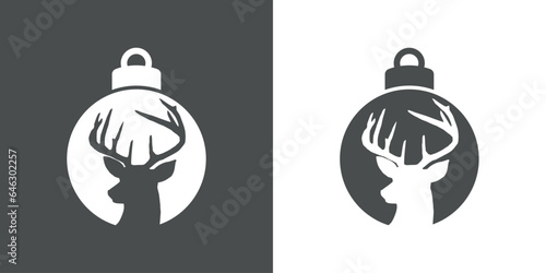 Tiempo de Navidad. Logo con silueta de bola de navidad con cabeza de ciervo o de reno Rudolph para su uso en invitaciones y felicitaciones