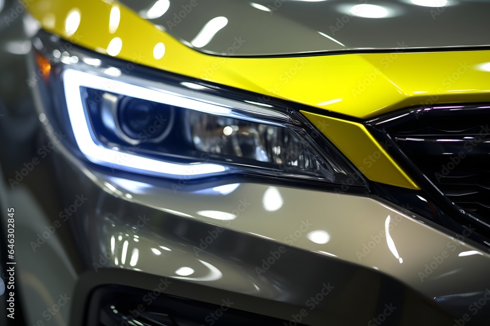 Close up of the headlight of a modern sports car