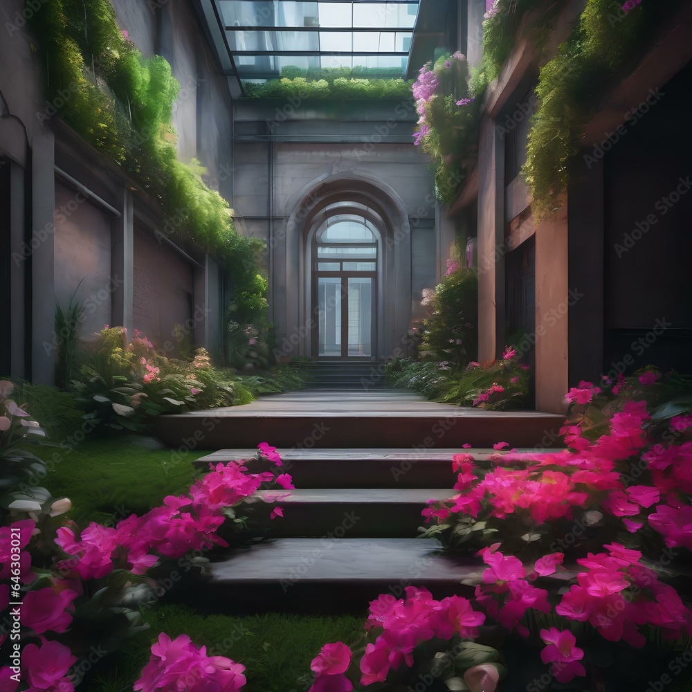 A secret garden within an urban metropolis, where neon flowers bloom amidst the concrete and steel4