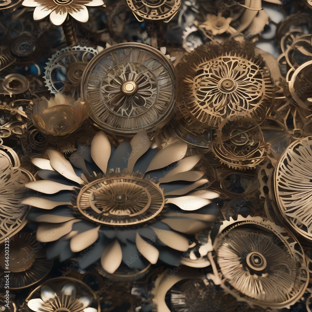 A garden of clockwork flowers, each petal adorned with intricate, mechanical gears4