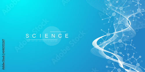Molecular abstract structure background. Scientific vector illustration with molecule DNA. Medical, science and technology concept for banner template or header.
