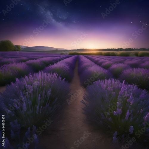 A field of lavender under a starry night sky, with fireflies adding a touch of magic to the scene3