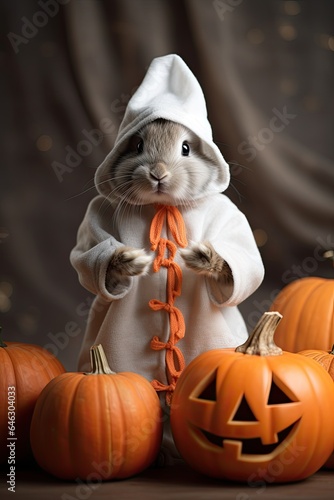 Cute little bunny with Halloween costume. Generative AI © Gelpi