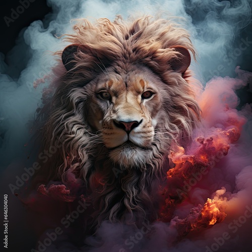 Abstract art with powerful colorful lion. Generative AI