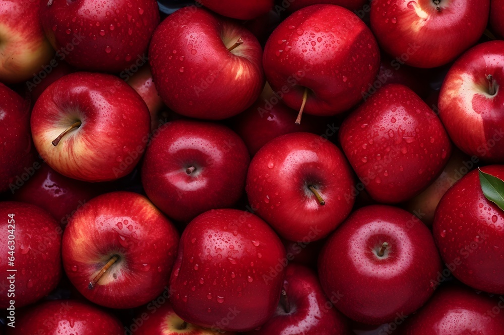 Red apples with water drops. Top view. Red apples background Red apples with water drops. Top view. Red apples background