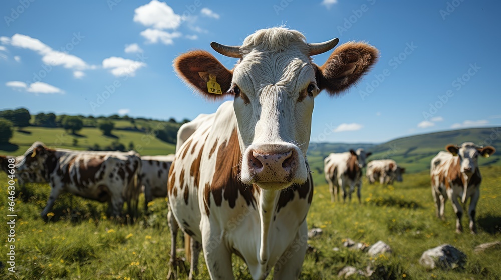 herd of cows in the pasture on a sunny day herd of cows in the pasture on a sunny day