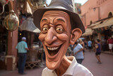 Portrait d'un marocain souriant dans les souks de marrakech style cartoon caricature » IA générative