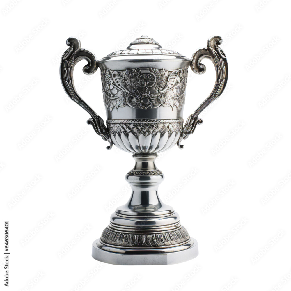Silver trophy on white background. Generative AI Silver trophy on white background. Generative AI