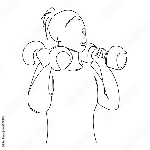 girl bodybuilder training with dumbbells