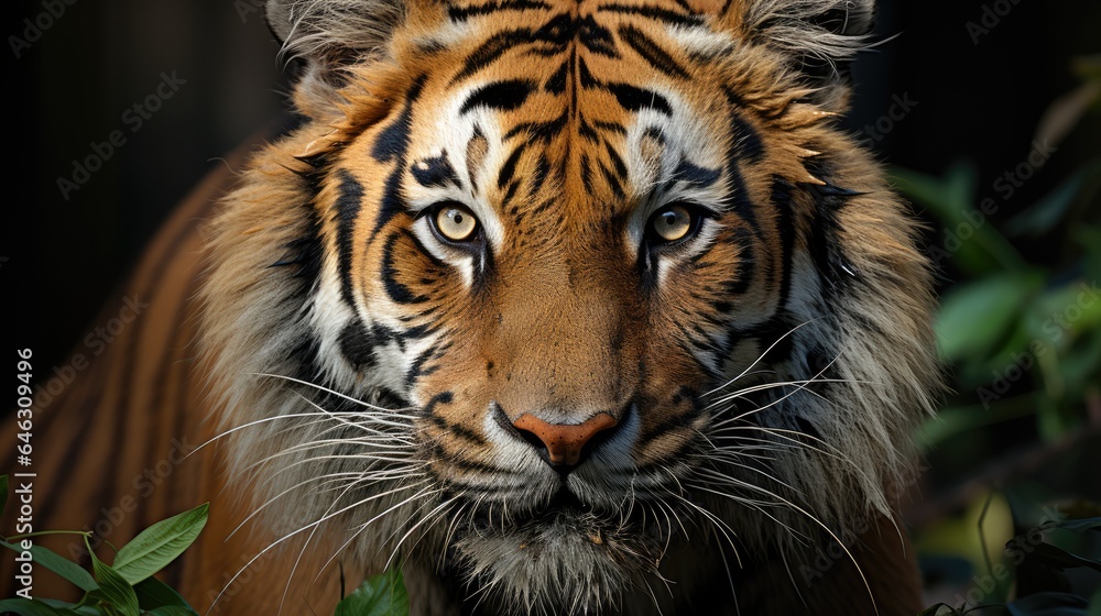 Tiger portrait and facing forward. Wild animals