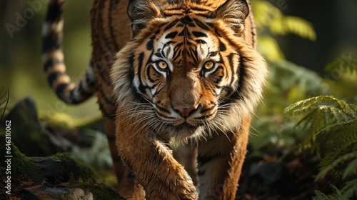 Tiger pose while walking in the forest