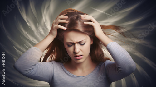 In a photographic blur, a woman's ordeal with vertigo, dizziness, or a neurological or inner ear disorder is evident..
