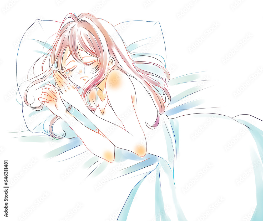 悲しい表情で眠る女性 涙 悲しい表情で眠る女性 涙