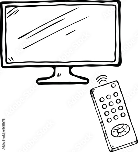 Sketch TV set isolated on a white background. Vector illustration.