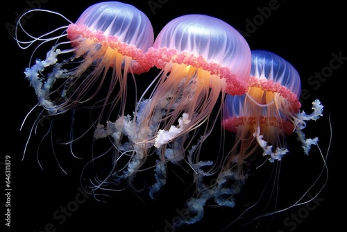 Purple Jellyfish with Long Tentacles on Black Background © Nick Alias