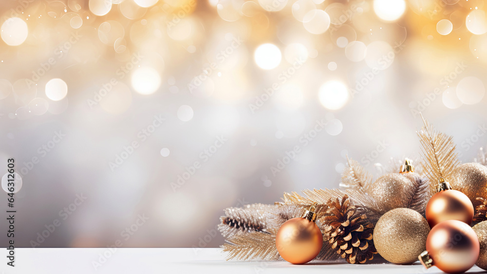 Fototapeta premium Christmas background with christmas baubles, gifts decoration - Xmas theme