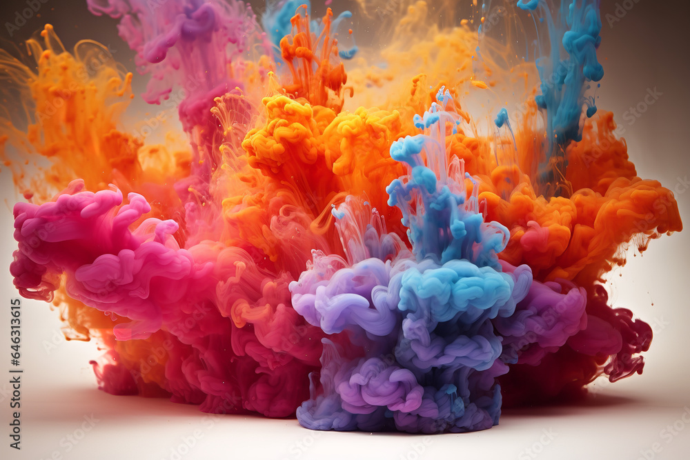 Obraz premium In a controlled environment, two chemicals mix, resulting in a fascinating display of colors and cloud formations, demonstrating chemistry in action