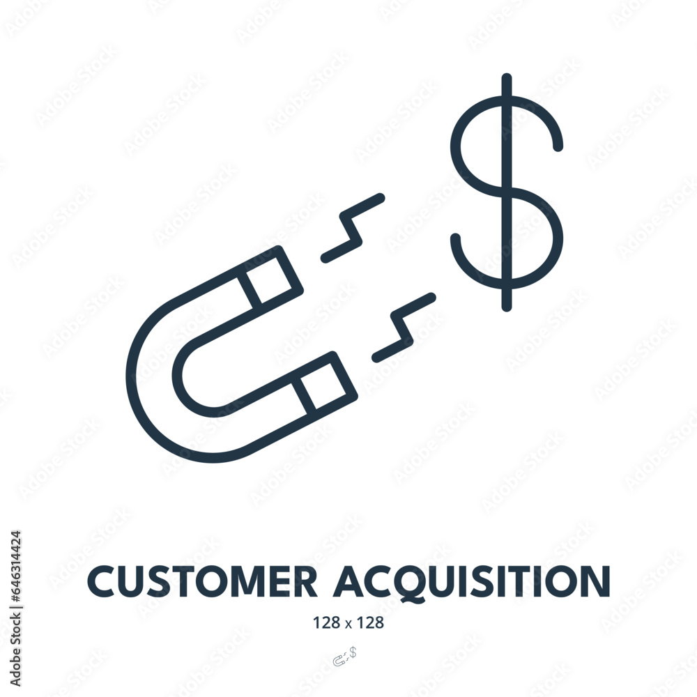 Customer Acquisition Icon. Magnet, Client, Target. Editable Stroke. Simple Vector Icon Customer Acquisition Icon. Magnet, Client, Target. Editable Stroke. Simple Vector Icon