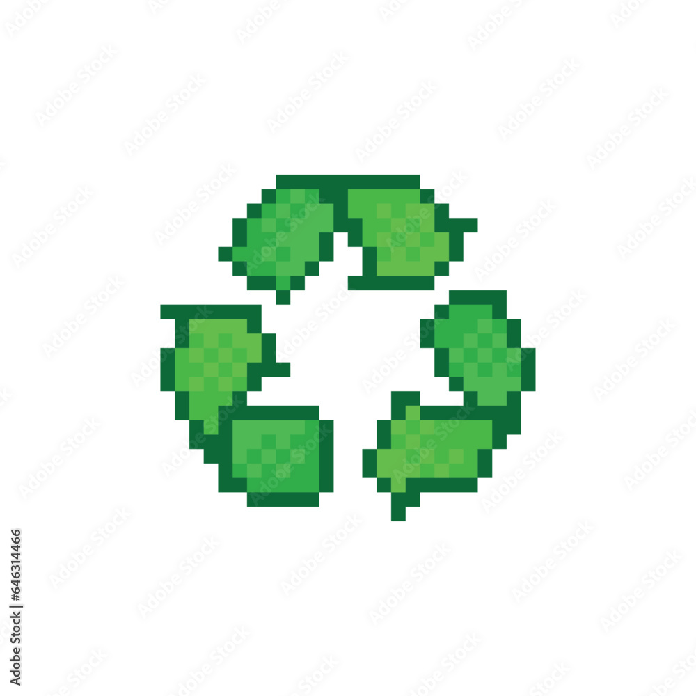 recycle symbol icon 8 bit, pixel art attention sign recycle icon for game logo. recycle symbol icon 8 bit, pixel art attention sign recycle icon for game logo.