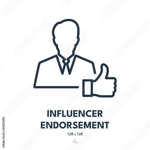 Influencer Endorsement Icon. Approval, Agreement, Thumbs Up. Editable Stroke. Simple Vector Icon