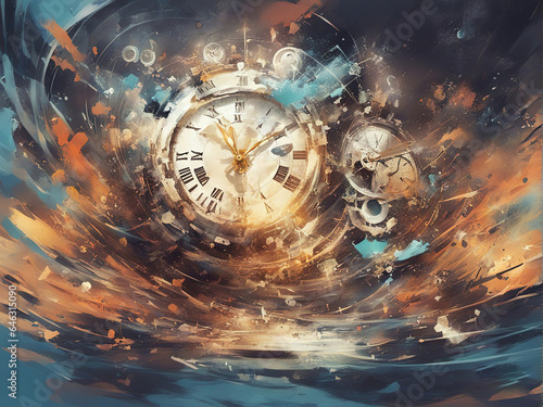 Abstract clocks fill space with Generative AI.