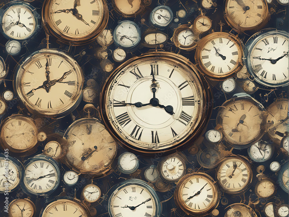 Abstract clocks fill space with Generative AI. Abstract clocks fill space with Generative AI.