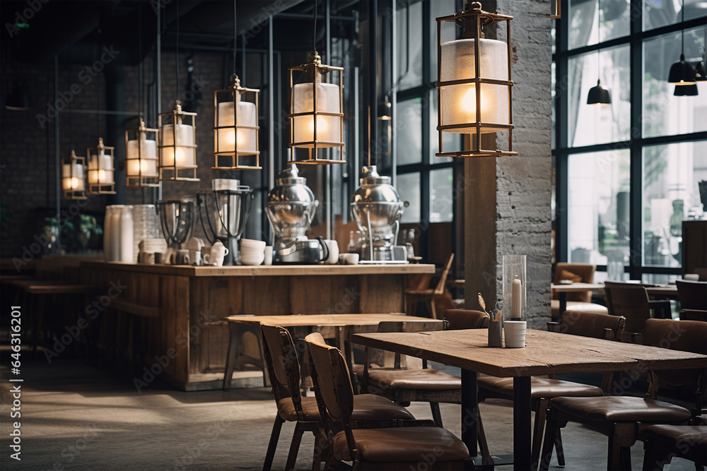 interior design of a cafe loft style, wood furniture, natural color, natural light generated by AI interior design of a cafe loft style, wood furniture, natural color, natural light generated by AI