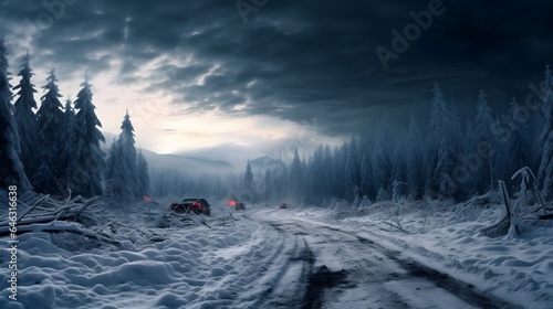 the winter road. Dramatic scene.