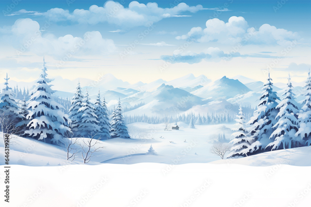 Landscape of forest with pine trees covered with snow. Cold winter christmas concept