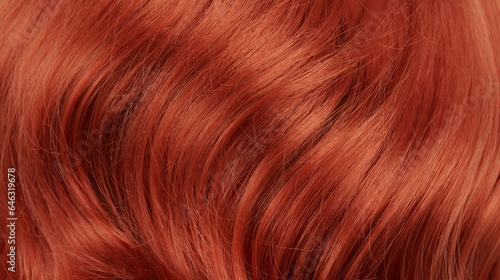 Close-up view of natural shiny red-haired hair, bunch of ginger curls background