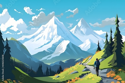 climbing a mountain with beautiful views flat vector Made with Generative AI