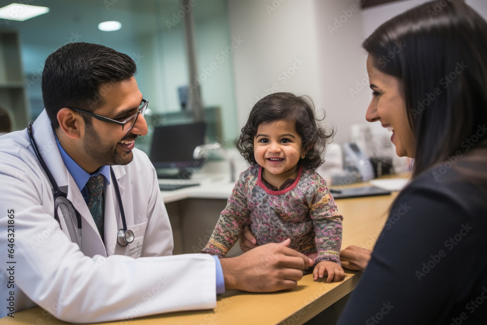 Male pediatricians playful with little child while check up Male pediatricians playful with little child while check up