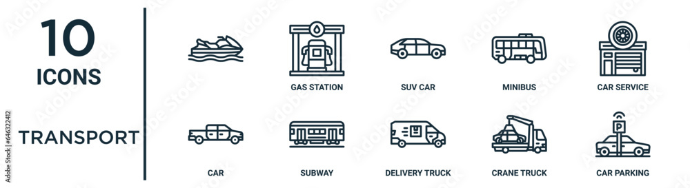 transport outline icon set such as thin line , suv car, car service ...