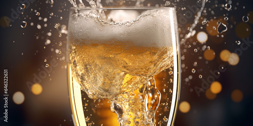 Ice cold beer being poured into a glass, creating a tall frothy head of bubbles - Generative AI