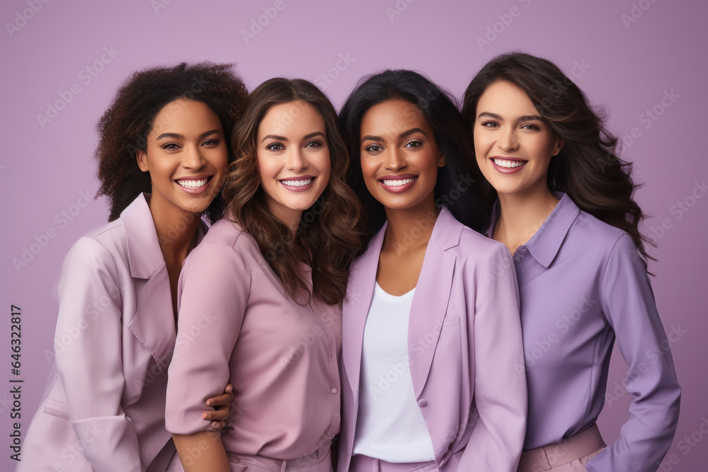 Young women group standing together and giving happy expression Young women group standing together and giving happy expression