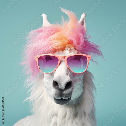 Creative animal with sunglasses on a pastel-coloured background © lee