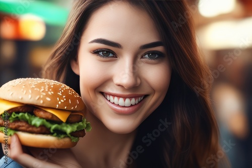 woman eating hamburger
